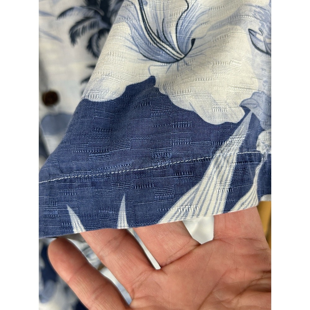 Bermuda Bay 100% Silk Hawaiian Shirt Blue White‎ Short Sleeve Button Up Size 2XL - Picture 5 of 13